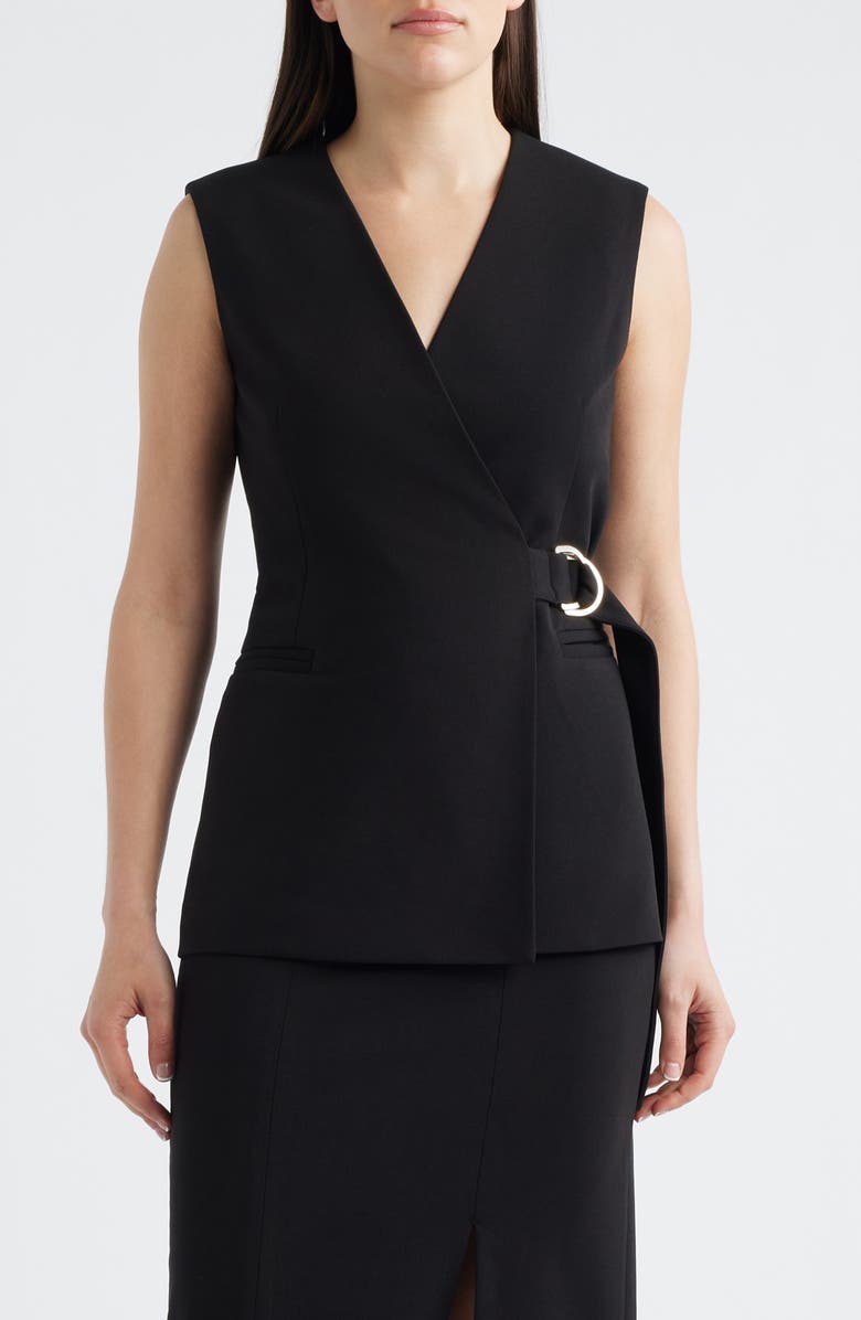 Anne Klein Longline Crepe Wrap Vest, Main, color, Anne Black