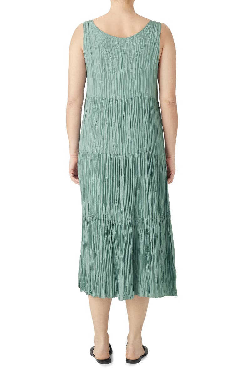 Eileen Fisher Tiered Pleated Silk Midi Dress, Alternate, color, Green