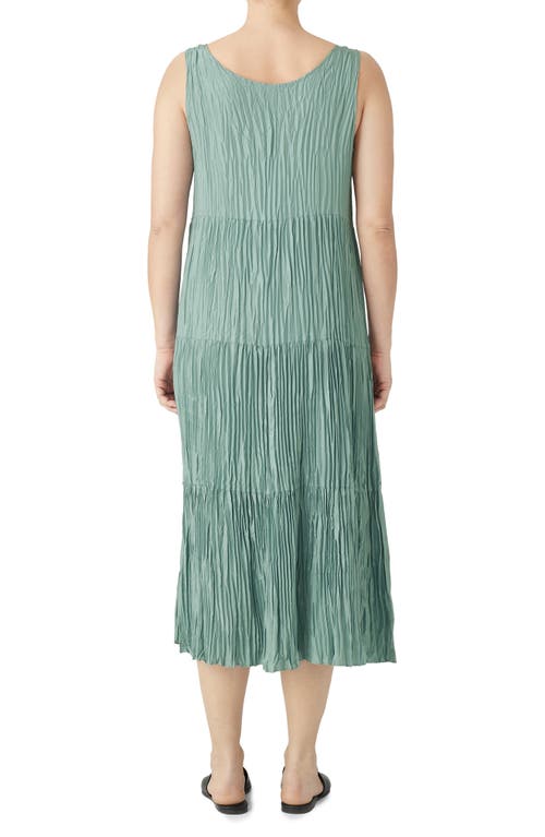 Eileen Fisher Tiered Pleated Silk Midi Dress In Dragonfly