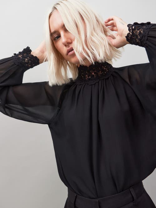 Ro&zo Lace Neck And Cuff Blouse In Black