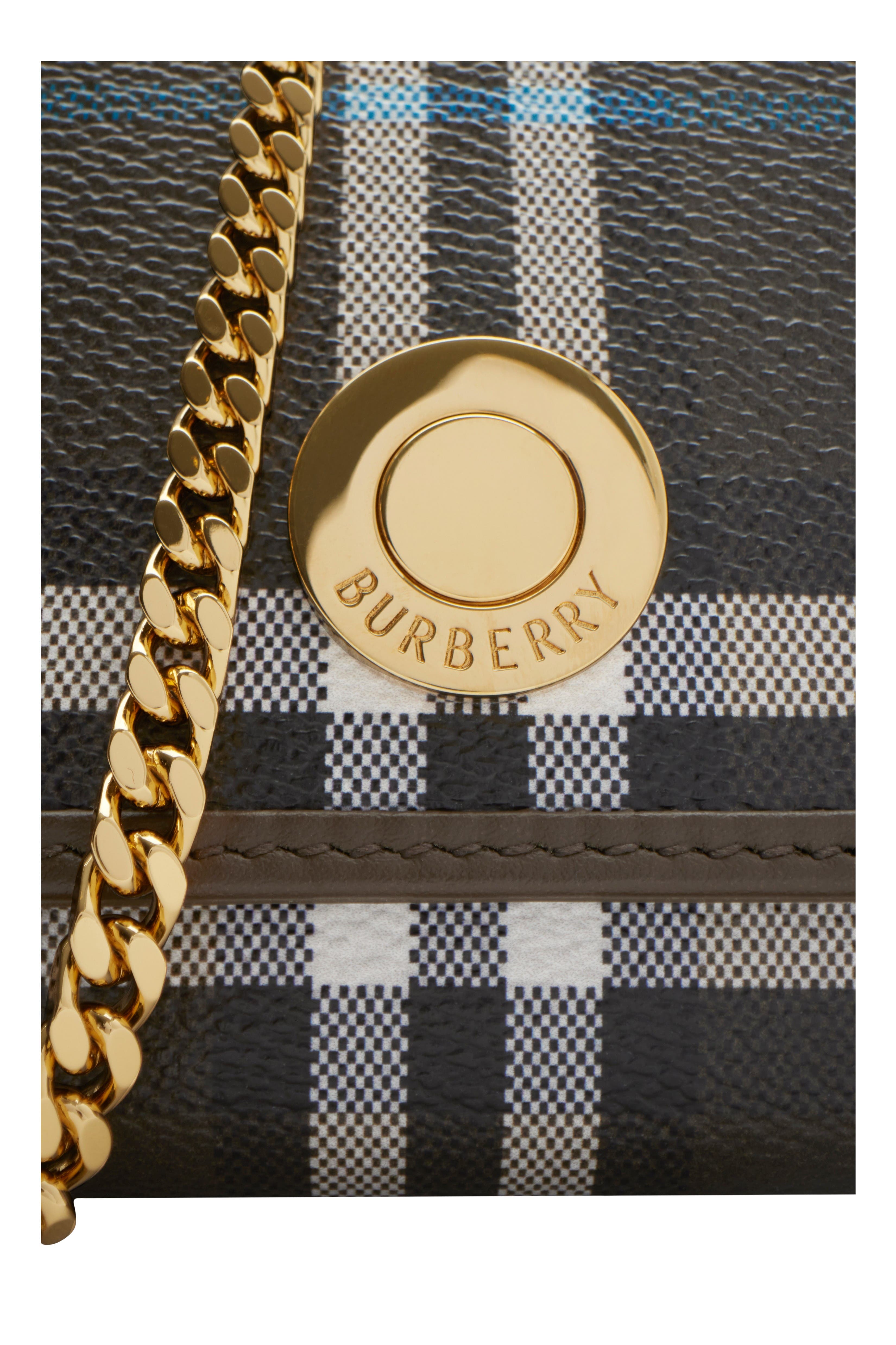 Burberry Check Chain Strap Wallet, Alternate, color, 