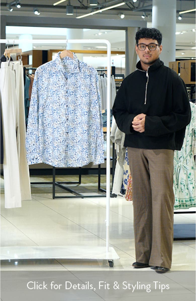 Julian Shaped Fit Leaf Print Cotton & Linen Button-Up Shirt, sales video thumbnail