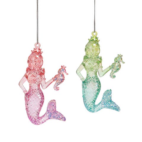 Sparkle Mermaid Christmas  Christmas XMAS Ornament, Set of 2