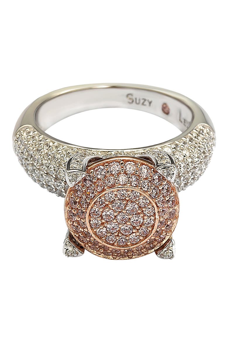 Sterling Silver & 14K Rose Gold Plated Pavé Pink CZ Ring, Alternate, color, PINK
