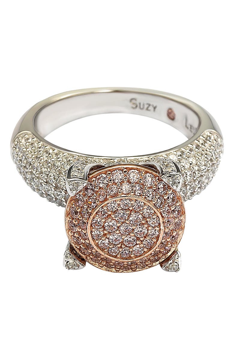 SUZY LEVIAN Sterling Silver & 14K Rose Gold Plated Pavé Pink CZ Ring, Alternate, color, Pink