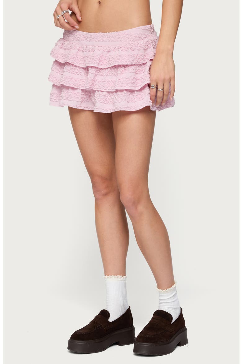 Margaux Low Rise Tiered Ruffle Miniskort, Alternate, color, PINK