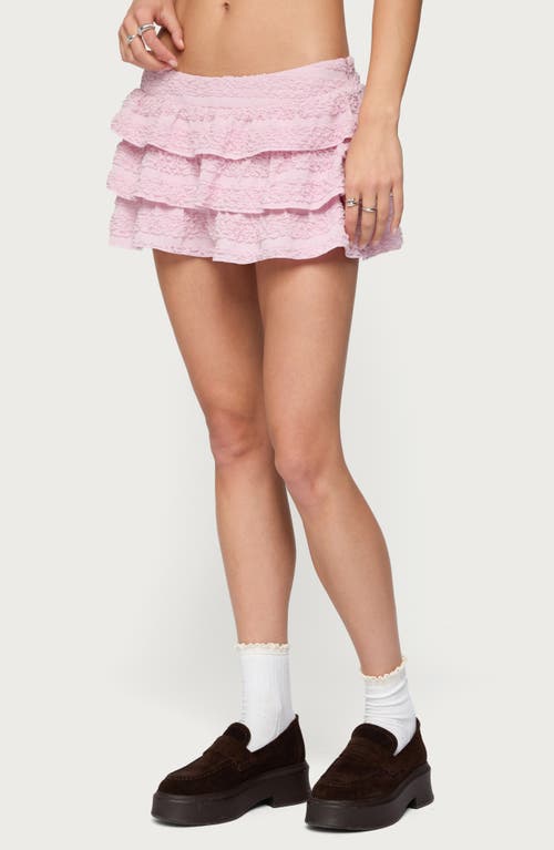 Edikted Margaux Low Rise Tiered Ruffle Miniskort In Pink