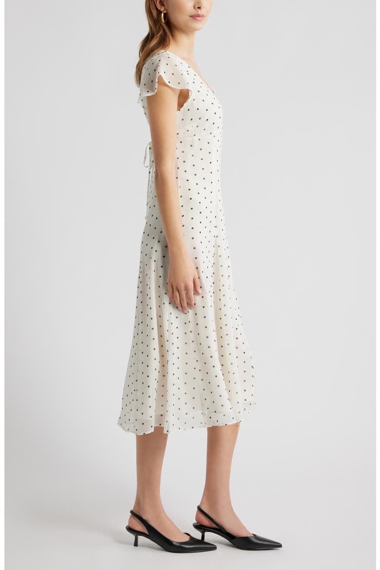 Short Sleeve Godet Pleat Dress, Alternate, color, IVORY- BLACK CORNER DOT