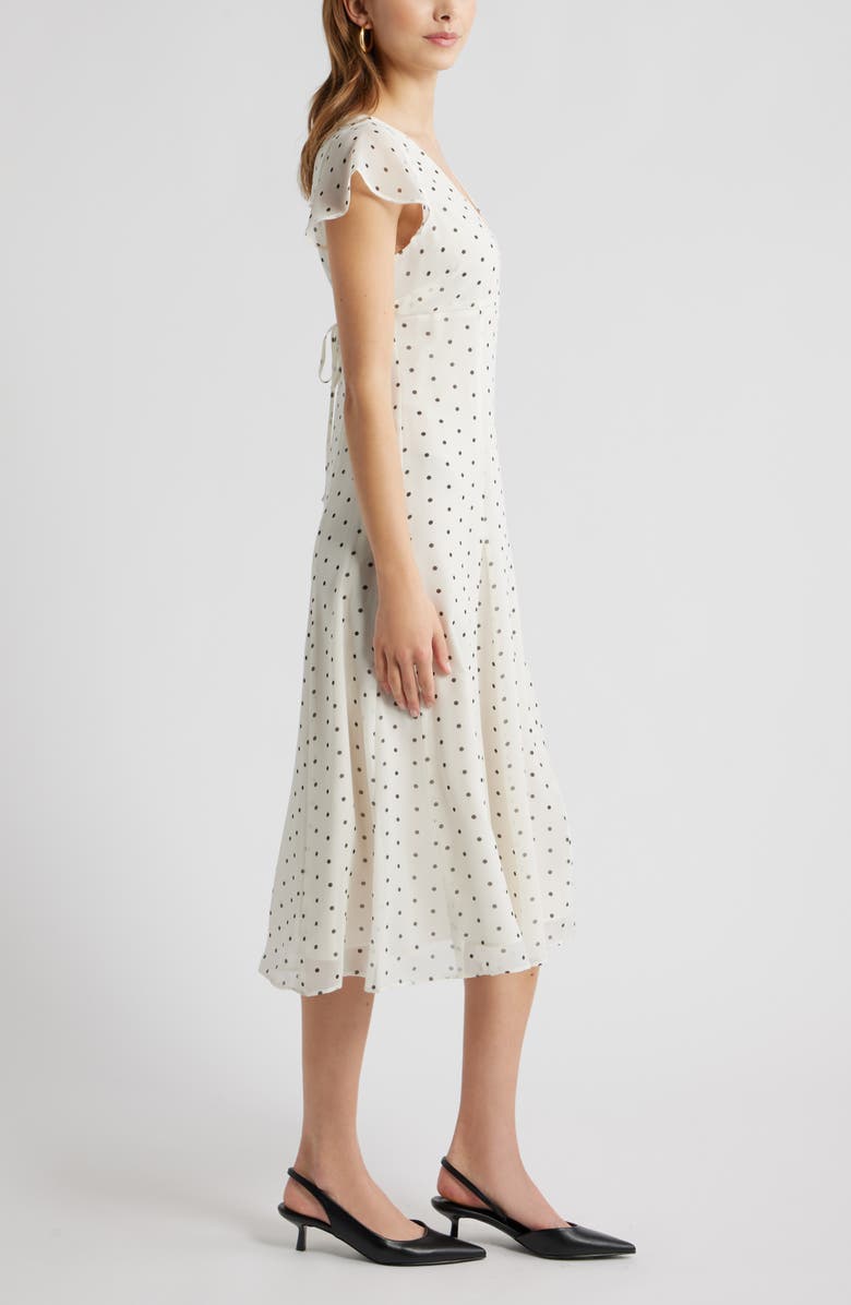 Open Edit Short Sleeve Godet Pleat Dress, Alternate, color, Ivory- Black Corner Dot