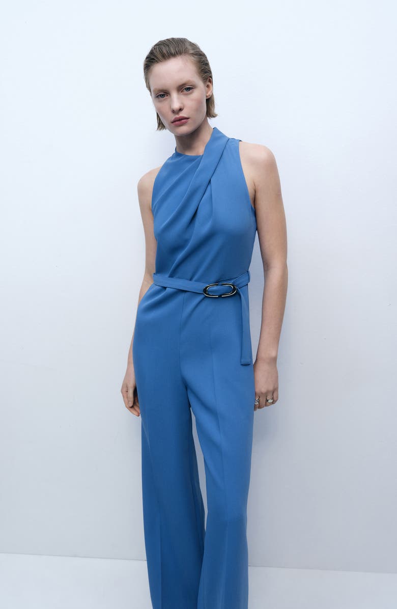 MANGO Belted Jumpsuit, Alternate, color, Blue