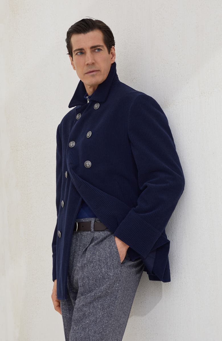 Brunello Cucinelli Corduroy Caban jacket, Alternate, color, Blue