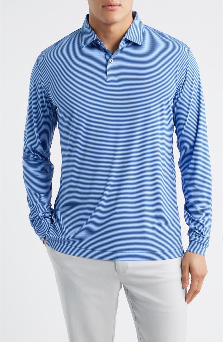Peter Millar Featherweight Market Stripe Long Sleeve Performance Polo, Main, color, Windsor Blue