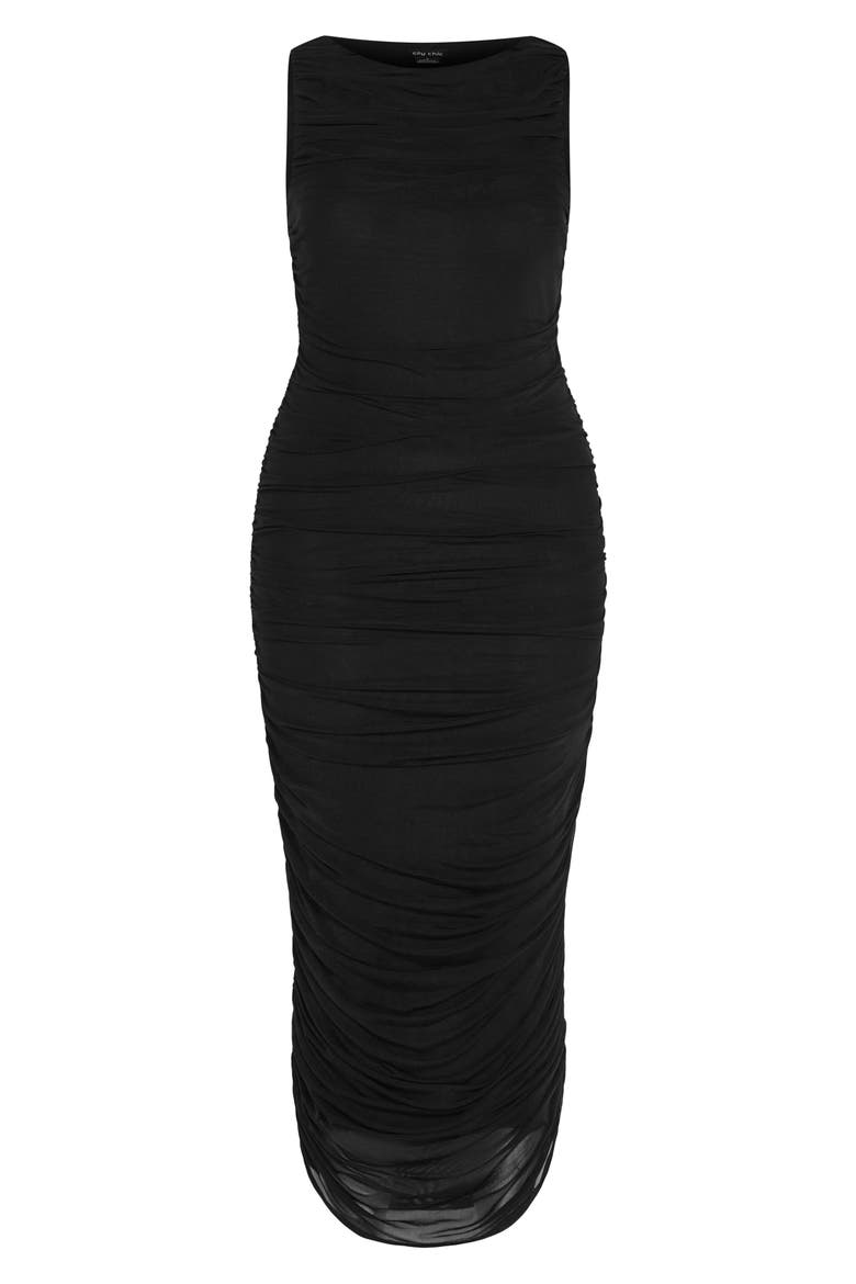 Halo Sleeveless Ruched Dress, Alternate, color, BLACK