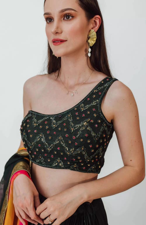 Raas Mariana Tiered Lehenga With One Shoulder Blouse In Green
