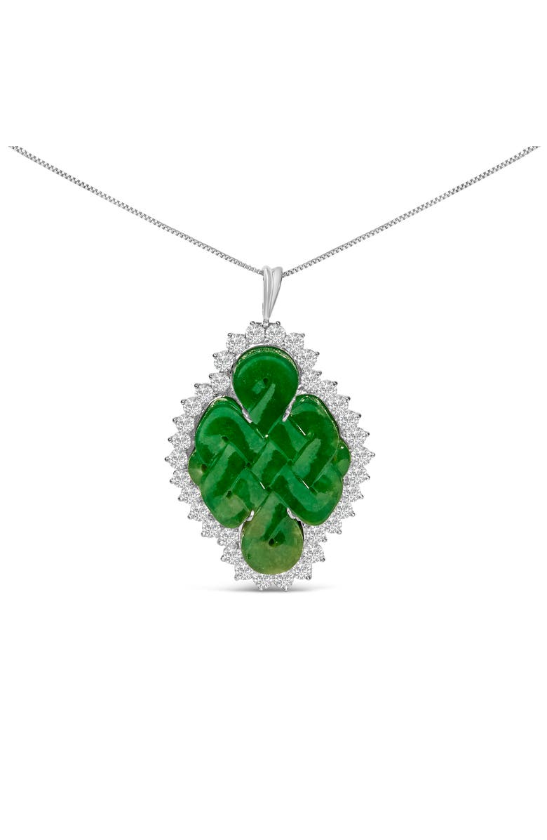 Haus of Brilliance 18K White Gold 2.00 Cttw Diamond Halo and Jade Shield Brooch Pin and Pendant, Alternate, color, White