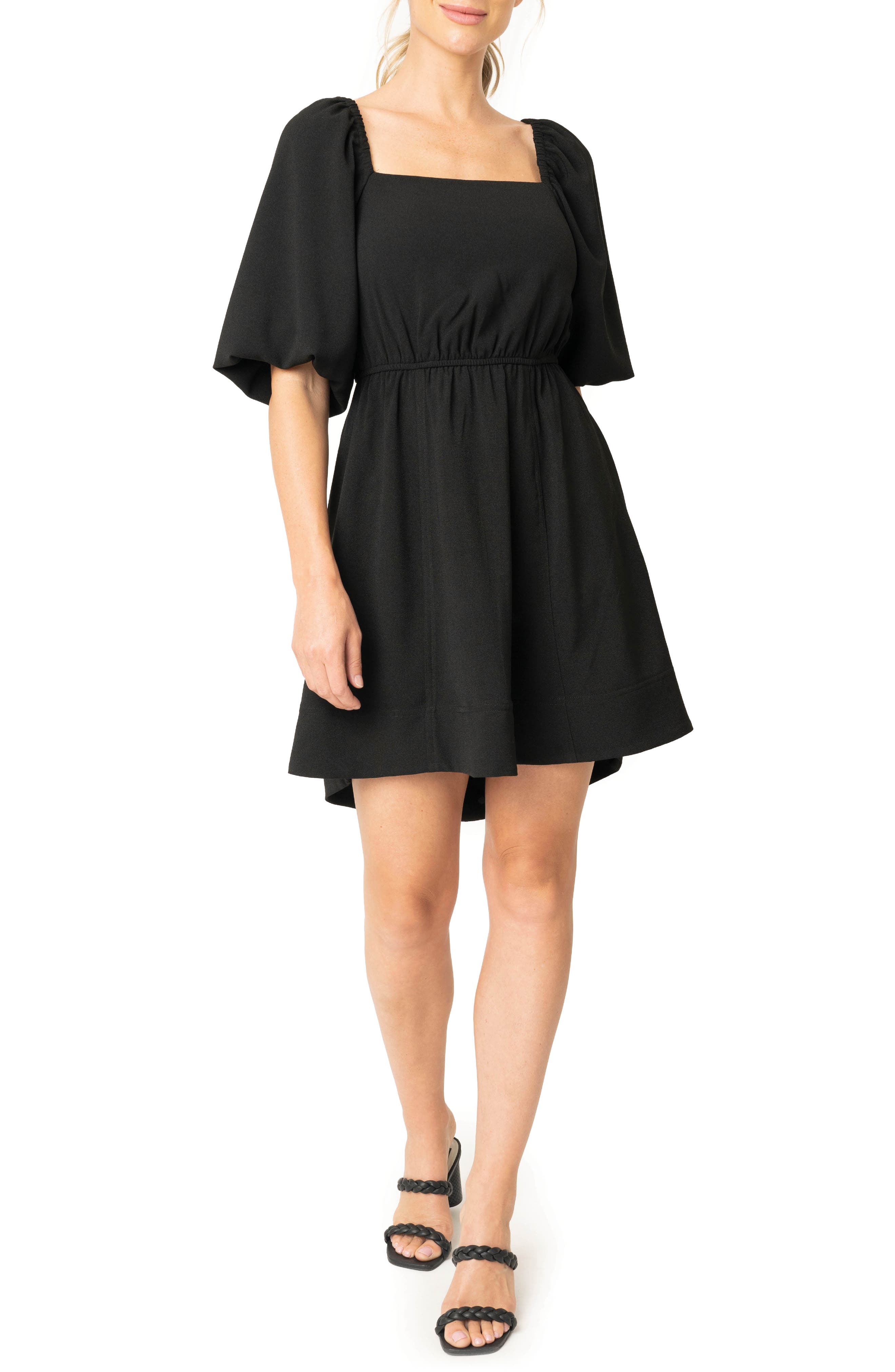 GIBSONLOOK Puff Sleeve Crepe Fit & Flare Dress