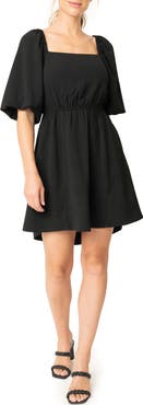 GIBSONLOOK Puff Sleeve Crepe Fit & Flare Dress
