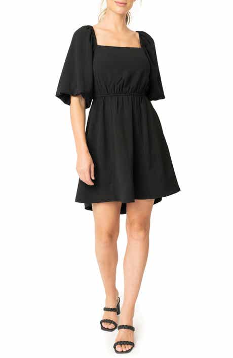 GIBSONLOOK Puff Sleeve Crepe Fit & Flare Dress