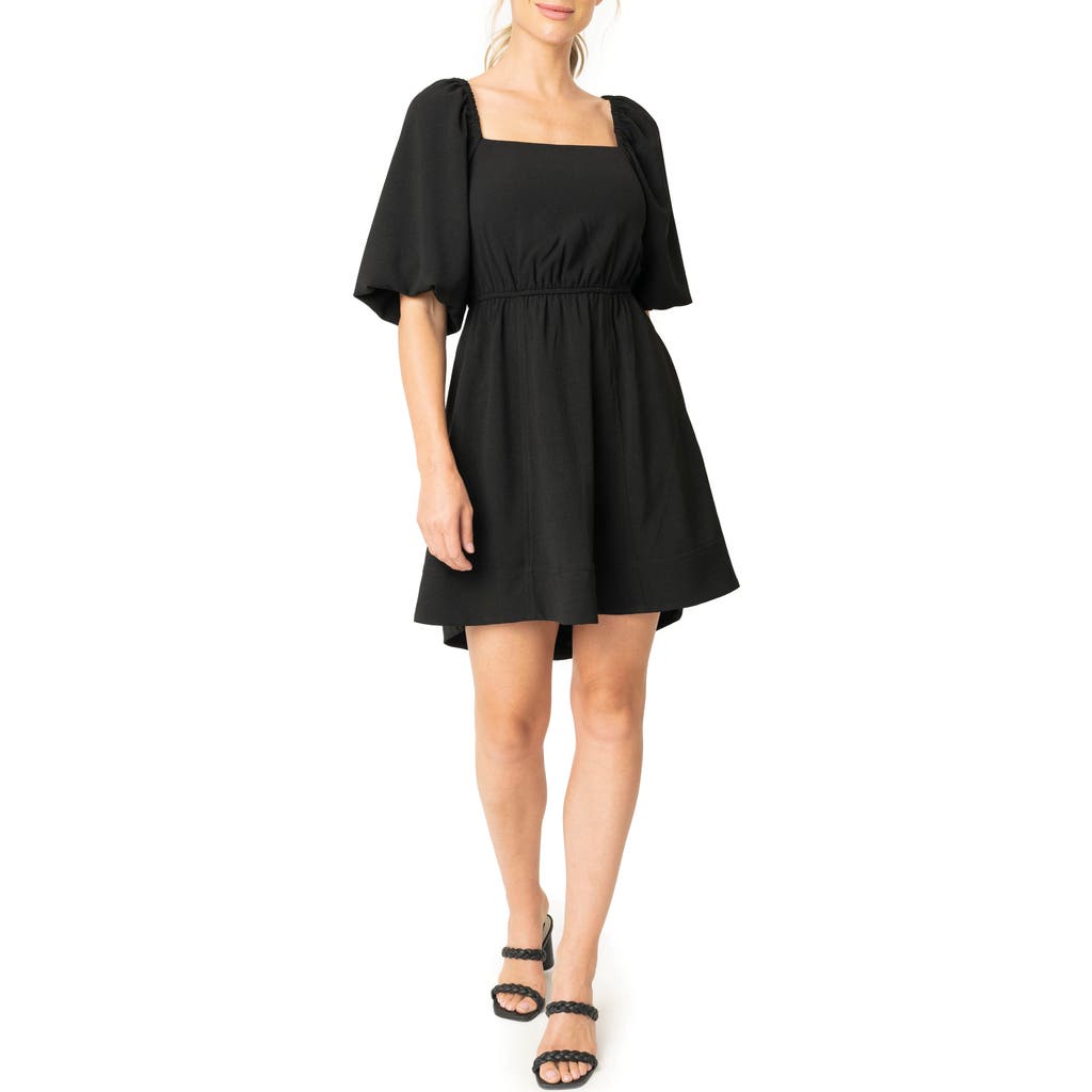 Gibsonlook Puff Sleeve Crepe Fit & Flare Dress In Black