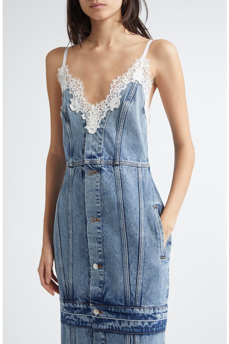 Lace Trim Denim Maxi Dress, Alternate, color, VINTAGE BLUE DENIM