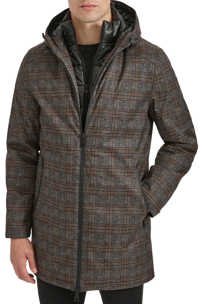 Water Resistant Coat with Quilted Bib, Main, color, GREY PLAID
