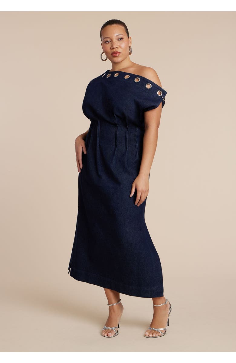 ELOQUII Grommet Detail Denim Dress, Main, color, Dark Wash