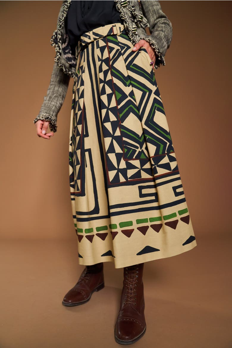 Printed Canvas Skirt With Belt, Alternate, color, Sand / Black