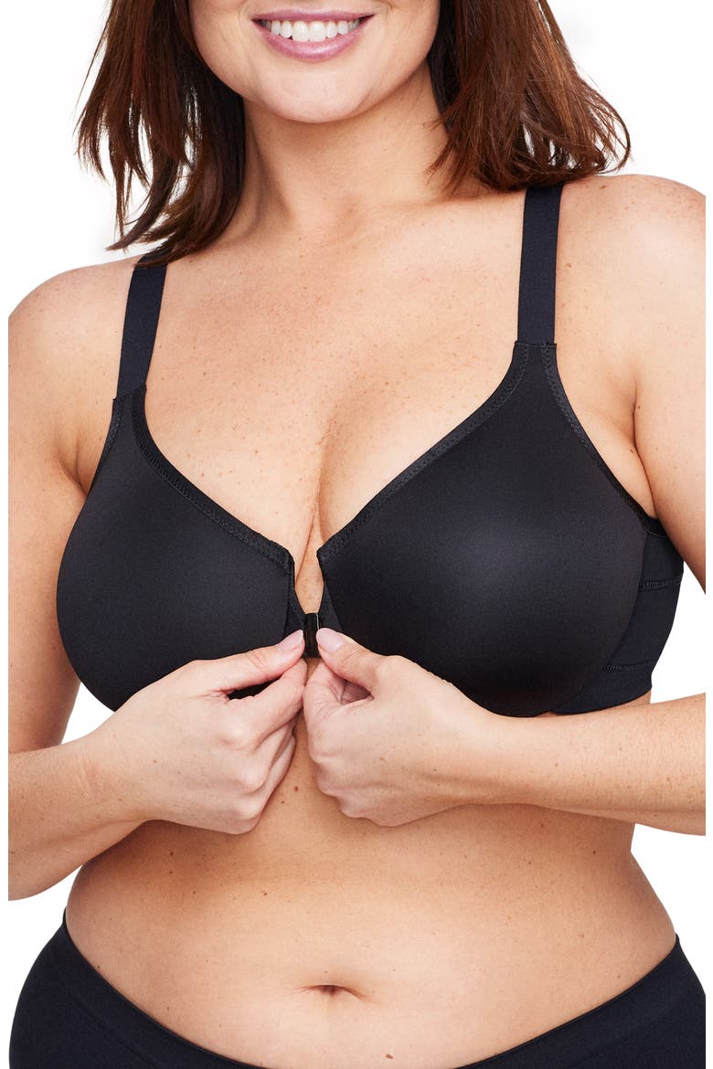 WonderWire® Front Close Underwire Sports Bra, Alternate, color, BLACK