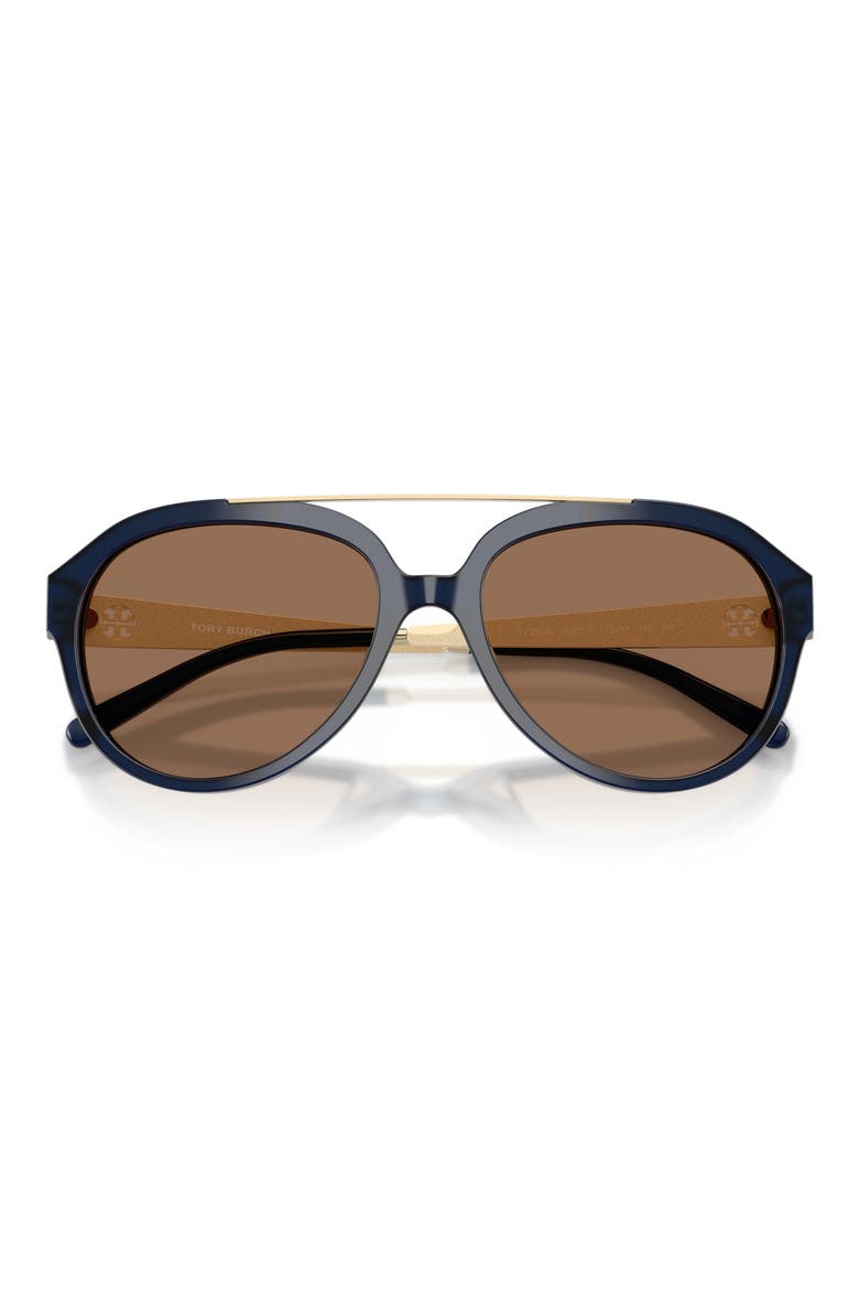 56mm Pilot Sunglasses, Alternate, color, DARK BLUE / DARK BROWN