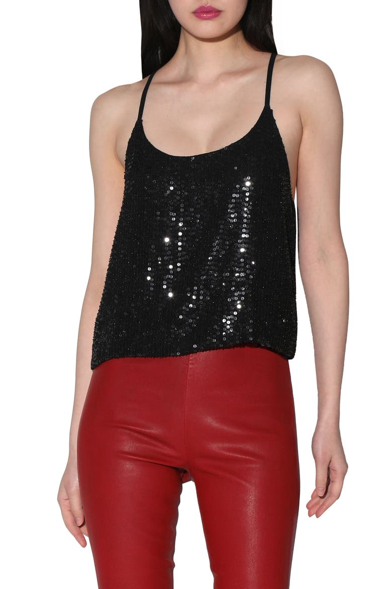 Amber Sequin Camisole, Main, color, BLACK