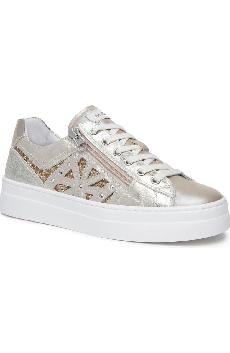 NeroGiardini Metallic Side Zip Platform Sneaker, Main, color, Beige/Khaki