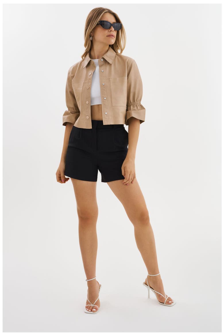 Carolina | Leather Ruffle Sleeve Jacket, Alternate, color, Beige