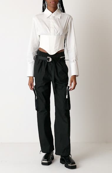 Dion Lee Mixed Media Crop Corset Shirt | Nordstrom