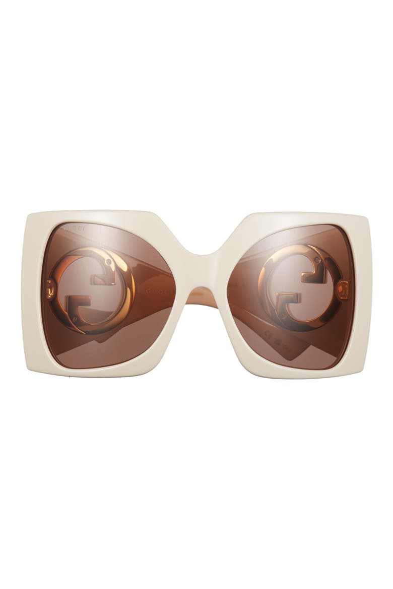 64mm Wrap Sunglasses, Main, color, IVORY WHITE BROWN