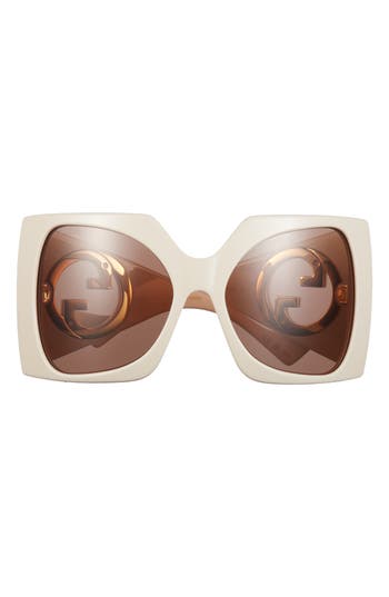 Gucci 64mm Wrap Sunglasses In Ivory White Brown