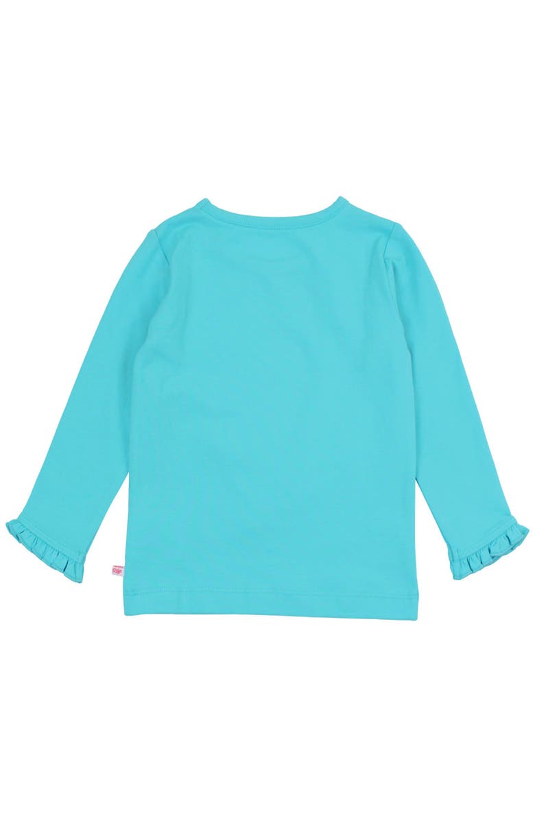 RuffleButts Knit Long Sleeve Ruffle Layering Tee, Alternate, color, Bright Aqua