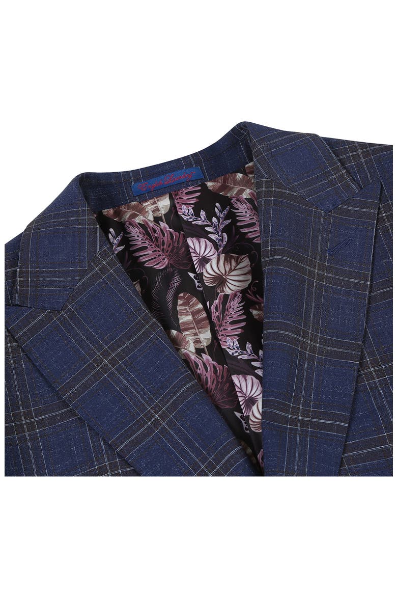 Plaid Trim Fit Peak Lapel Two-Piece Suit, Alternate, color, NAVY