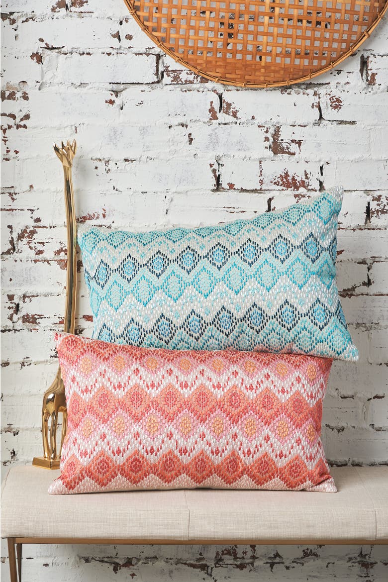 Darla Woven Geometric Diamond Cotton Decorative Throw Pillow, 14" x 22", Alternate, color, Red