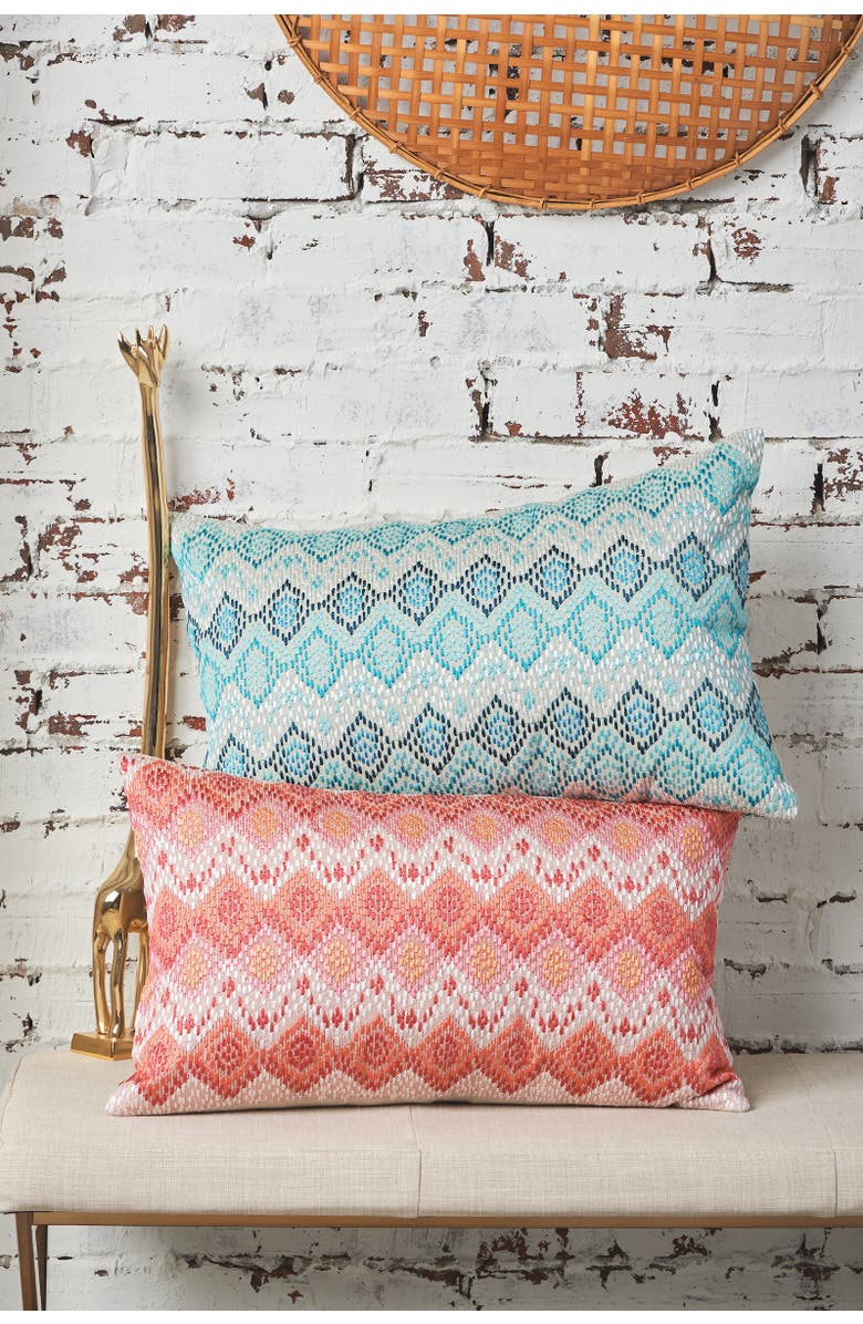 carol & frank Darla Woven Geometric Diamond Cotton Decorative Throw Pillow, 14" x 22", Alternate, color, Red