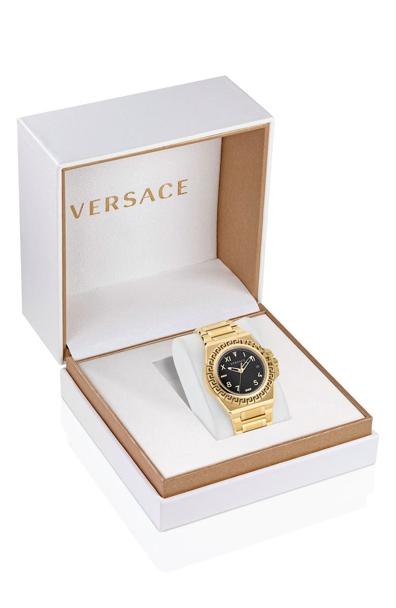Versace Greca Reaction Diamond Bracelet Watch, 44mm, Alternate, color, Ip Yellow Gold