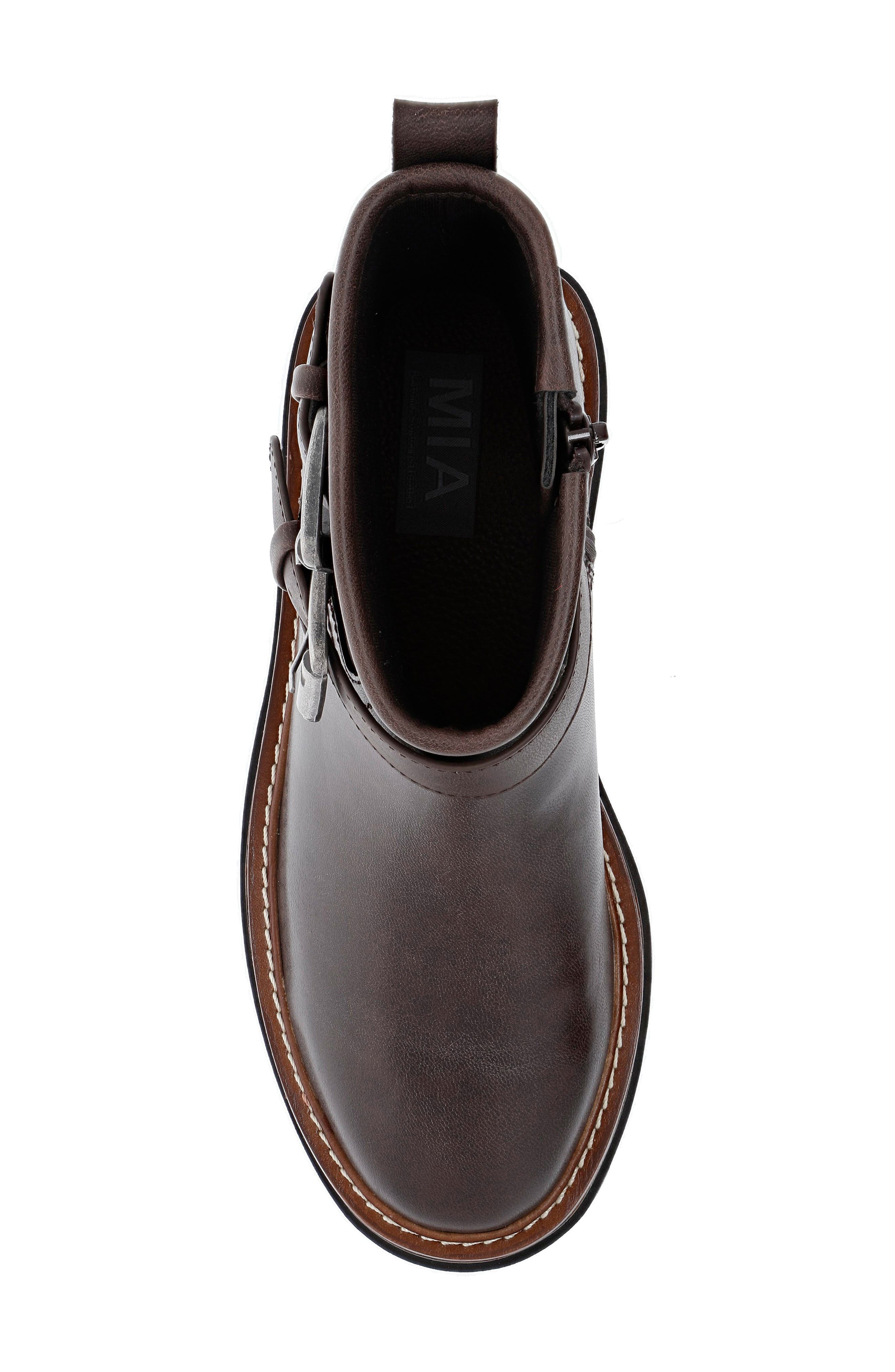 MIA Florence Water-Resistant Leather Boot, Alternate, color, Chocolate