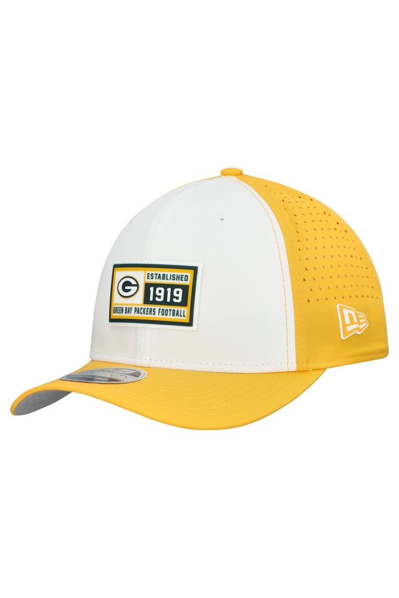 Men's New Era  White/Gold Green Bay Packers Established Patch 9SEVENTY Adjustable Hat, Main, color, White