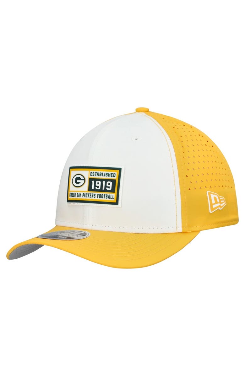 New Era Men's New Era White/Gold Green Bay Packers Established Patch 9SEVENTY Adjustable Hat, Main, color, White