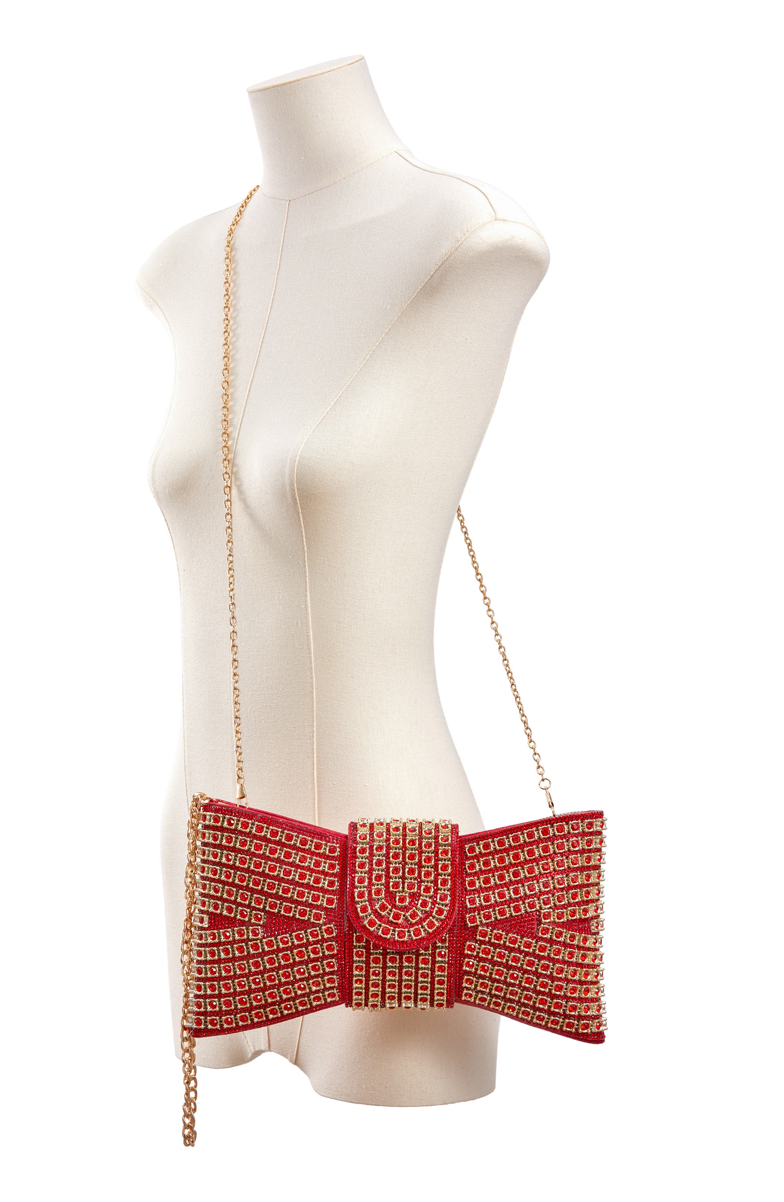 Dazzling Bow Evening Bag, Alternate, color, RED