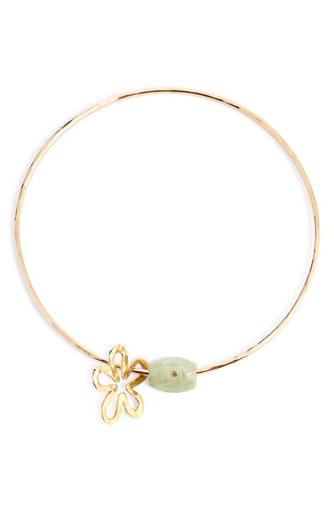 Monica Jade Bead & Flower Charm Bangle Bracelet
