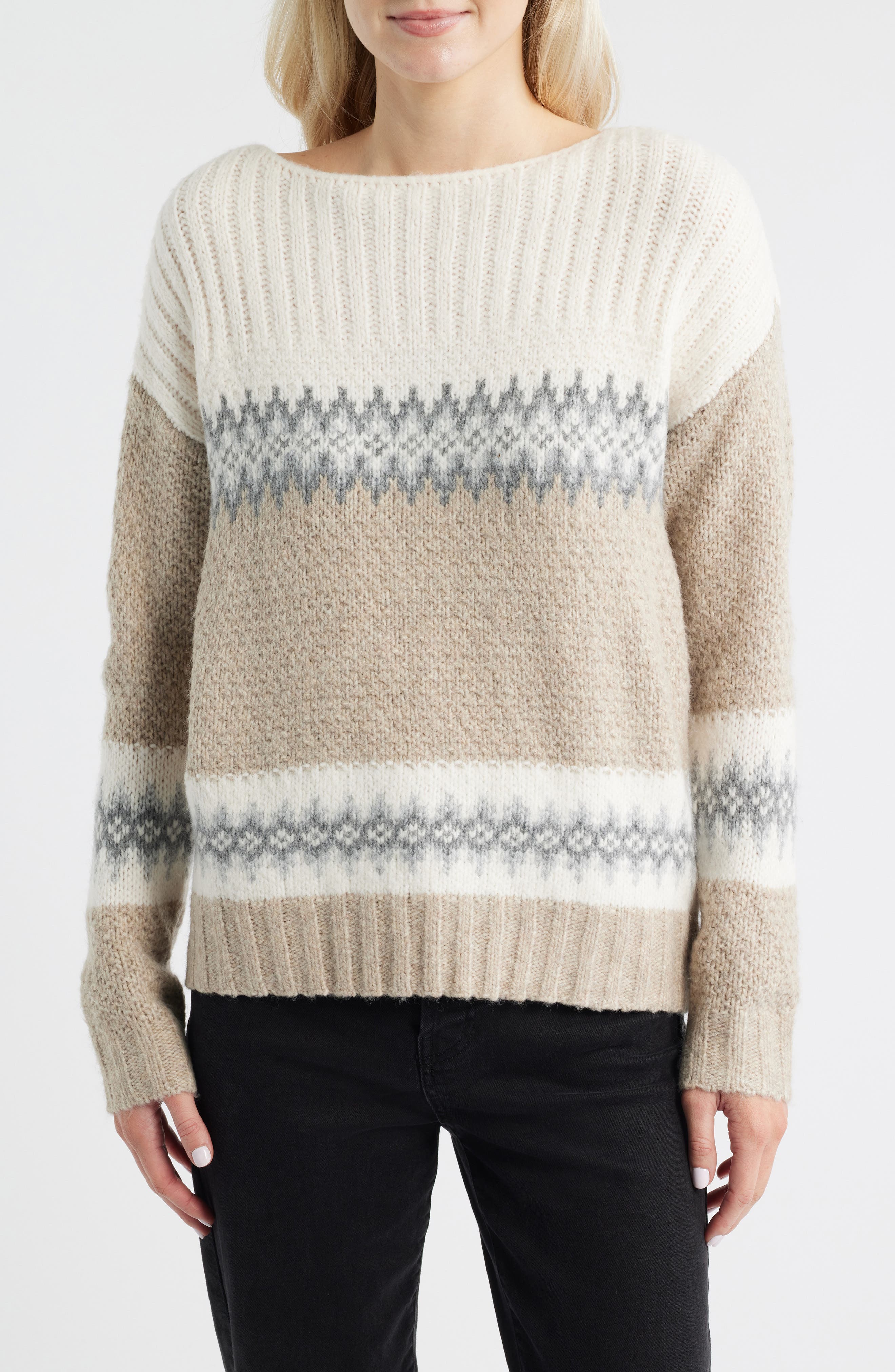 Lucky Brand Fair Isle Boat Neck Sweater