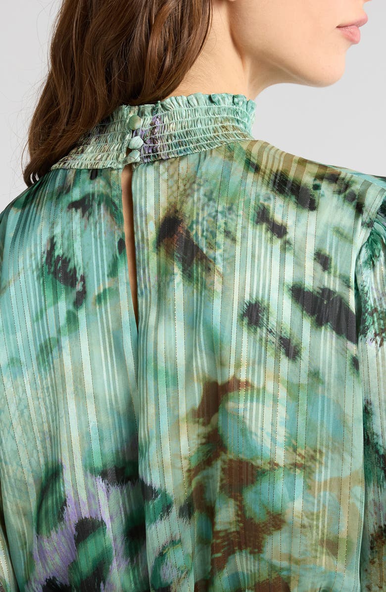 Socialite Print Metallic Smocked Long Sleeve Minidress, Alternate, color,