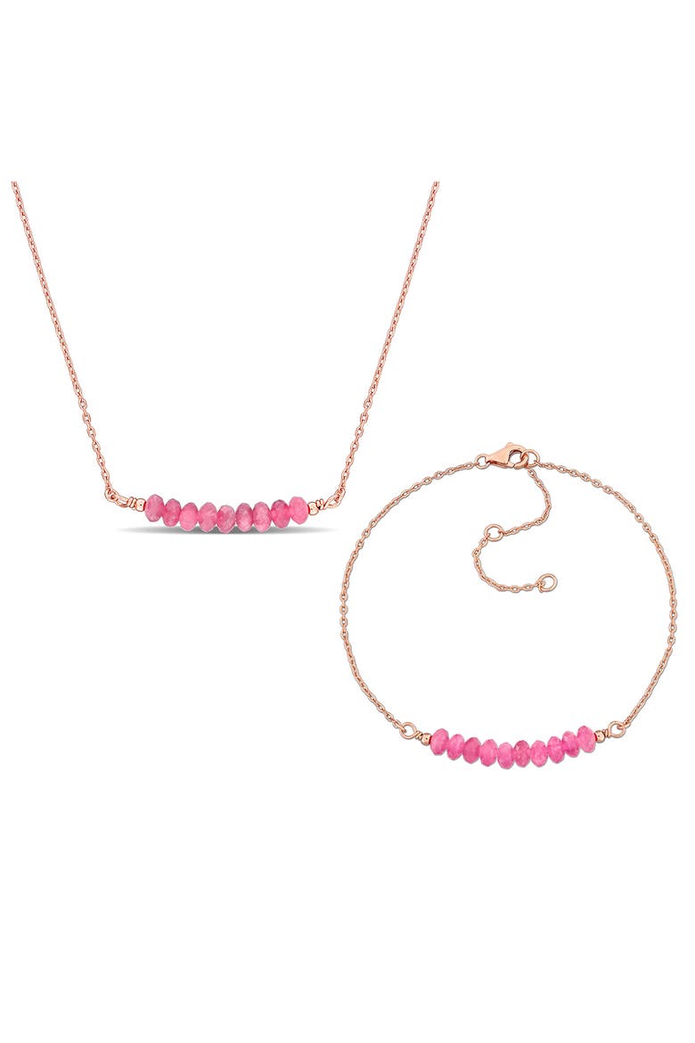 Pink Tourmaline Beaded Necklace & Bracelet Set, Main, color, PINK