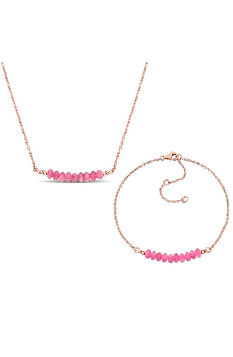 DELMAR Pink Tourmaline Beaded Necklace & Bracelet Set, Main, color, Pink