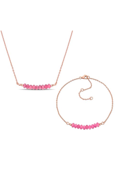 Pink Tourmaline Beaded Necklace & Bracelet Set